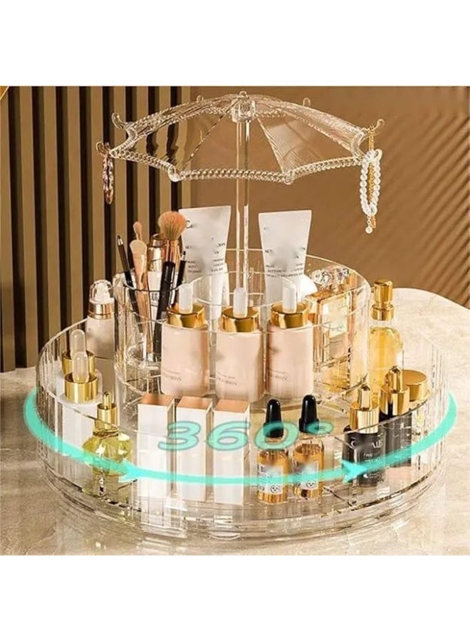 NOVA TECH 360° Rotating Clear Acrylic Makeup & Skincare Organizer – 2-Layer Umbrella Design - Image 3